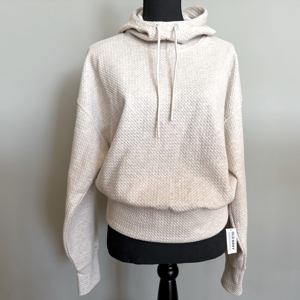 Old Navy Dynamic Fleece Textured Hoodie Shirt Off White Medium